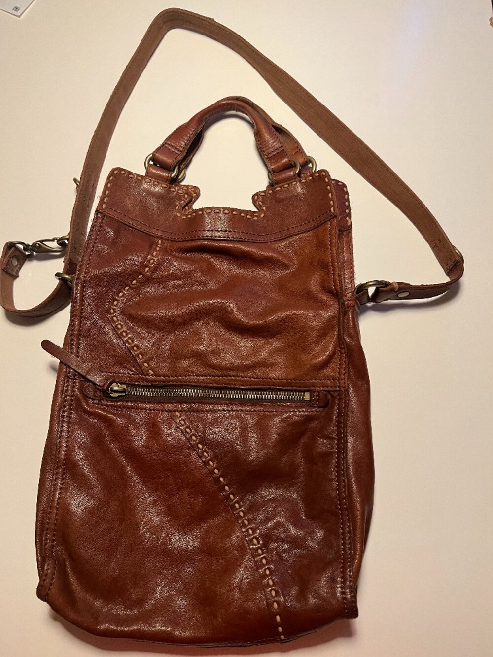 Lucky Brand Boho Style Lamb Leather Vintage Crossbody Bag Brown Fold Over Hippy